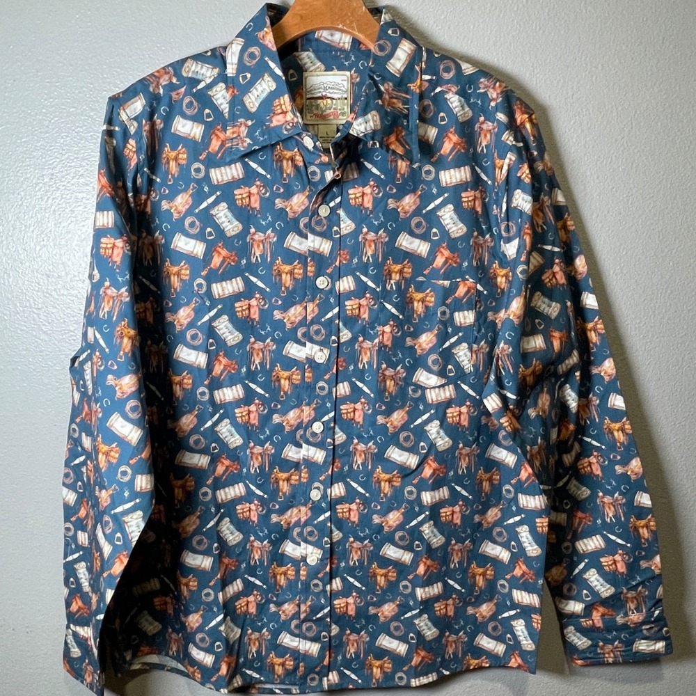 Rocking K  Ranchwear by‎ Kennington Men's Large Western Botton Up Blue